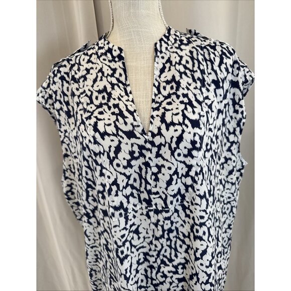 J. Crew XL Sleeveless Navy & White Printed Shift Dress - Picture 2 of 10